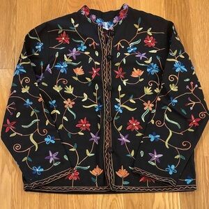 Classic Black Jacket with Multicolor Floral Embroidery